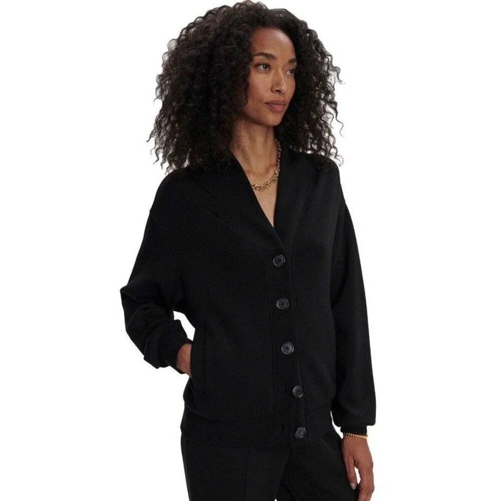 Varley Celeste Button Through Cardigan Black Double Soft Sweatshirt XS Office